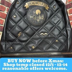 Hogwarts Black Quilted Women's Backpack